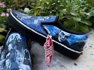 Classic Black and White Hr Slip Ons, Handpainted Shoes