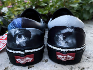 Classic Black and White Hr Slip Ons, Handpainted Shoes