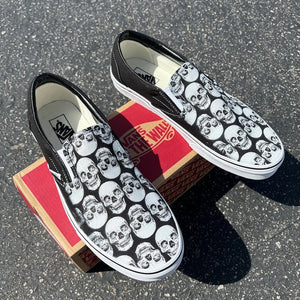 Multiple Skull Head Tile Print Spooky Black Slip Ons