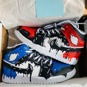 Blue and Red Drip  AJ 1’s  Hand Painted Sneakers