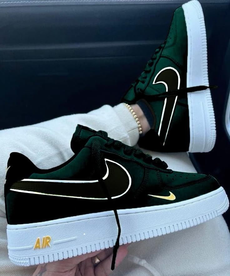 Swoosh Olive Hand Painted Shoes AF1202
