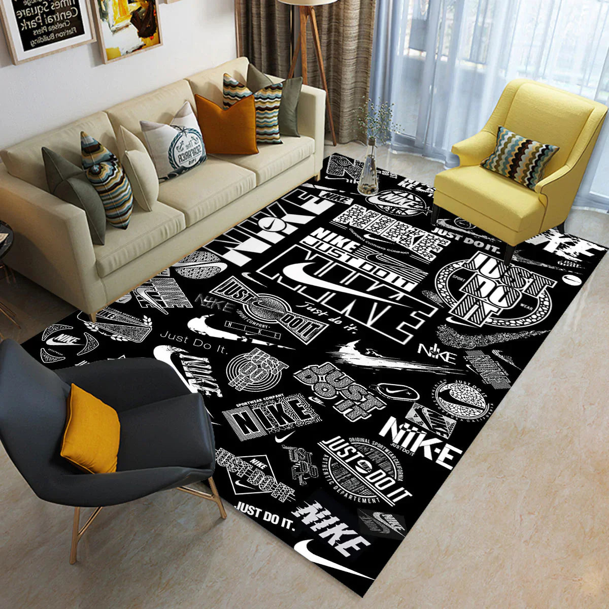 Cool Floor Mat, Black and White Floor Mat, Home Decor Floor Mat MT22121