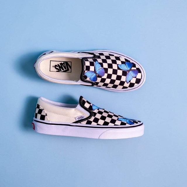 Blue Butterfly Checker Slip On