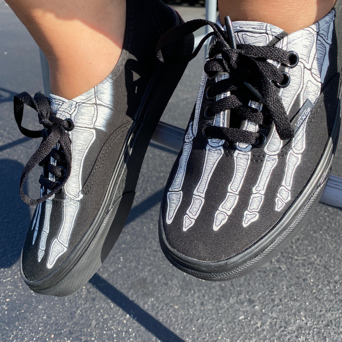 Custom Shoes All Black Skeleton Boney Feet