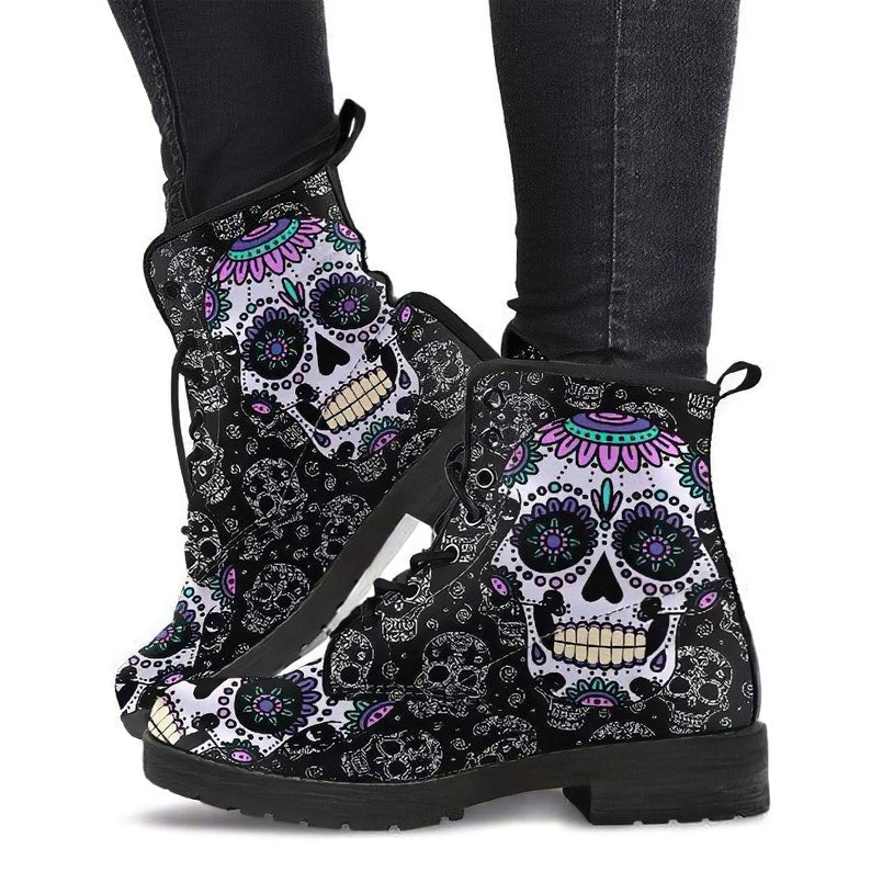Sugar Skull Leather Boots