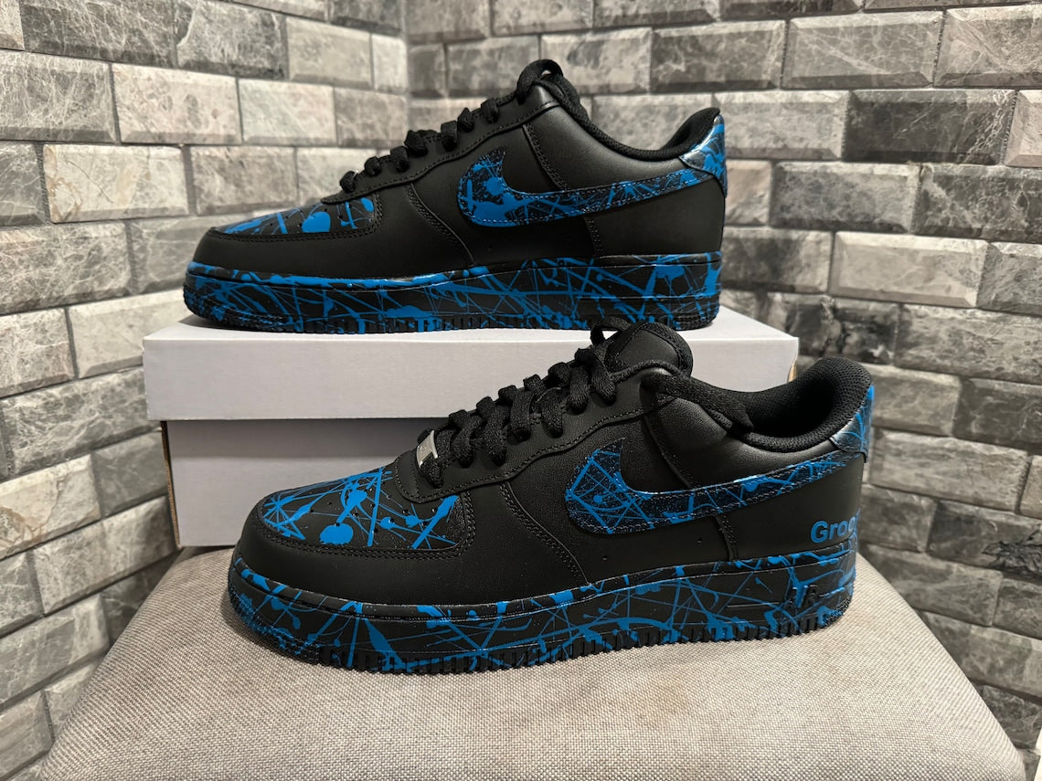 Custom Blue Splatter Sneakers, Hand Painted Shoes