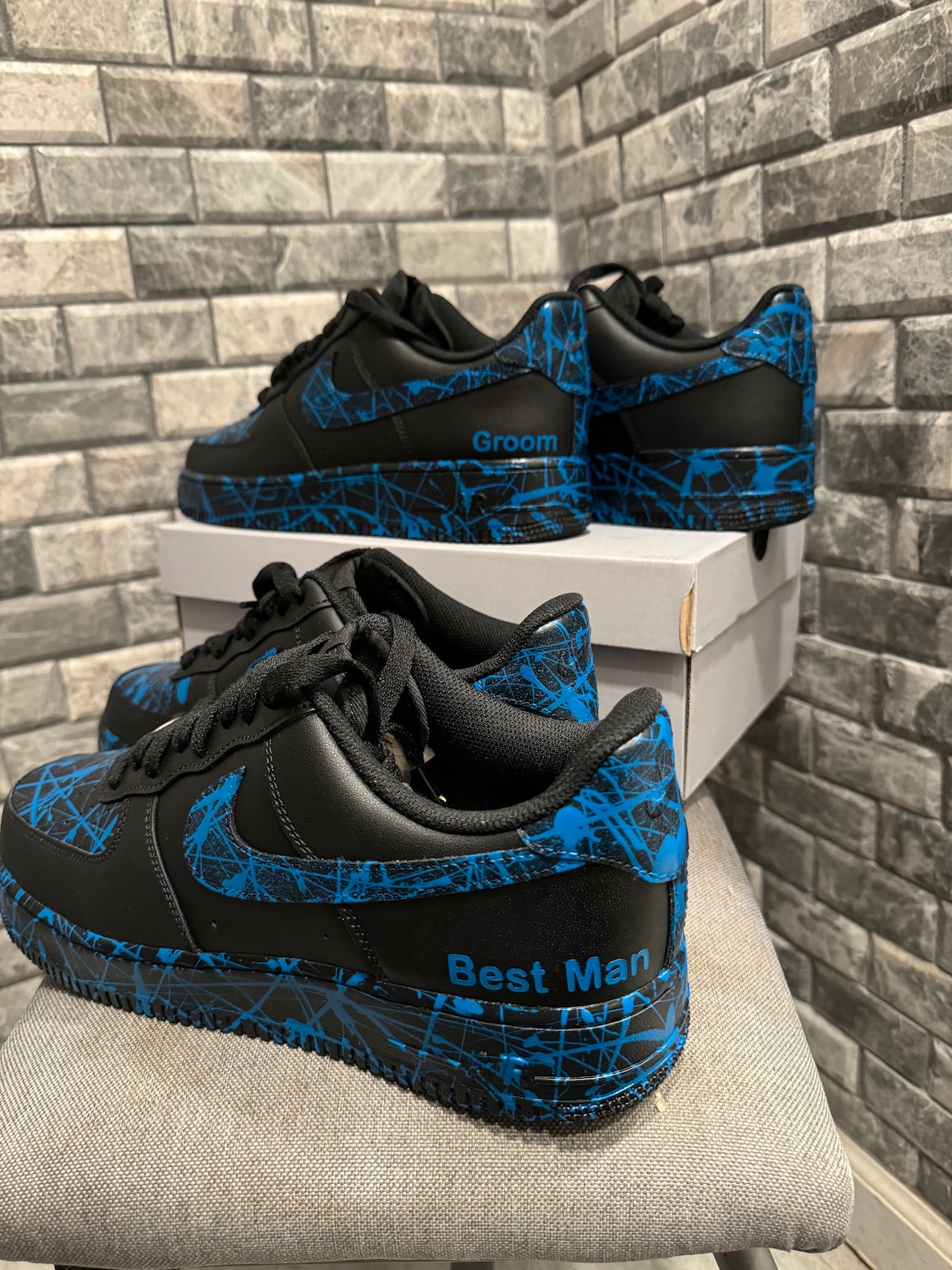 Custom Blue Splatter Sneakers, Hand Painted Shoes