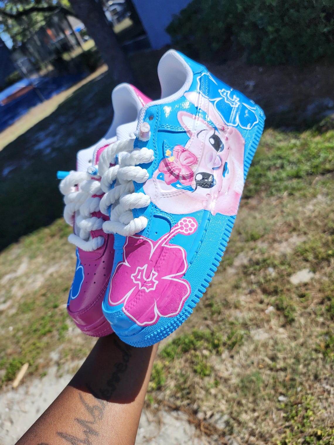 Pink And Blue ST Hand Painted Shoes