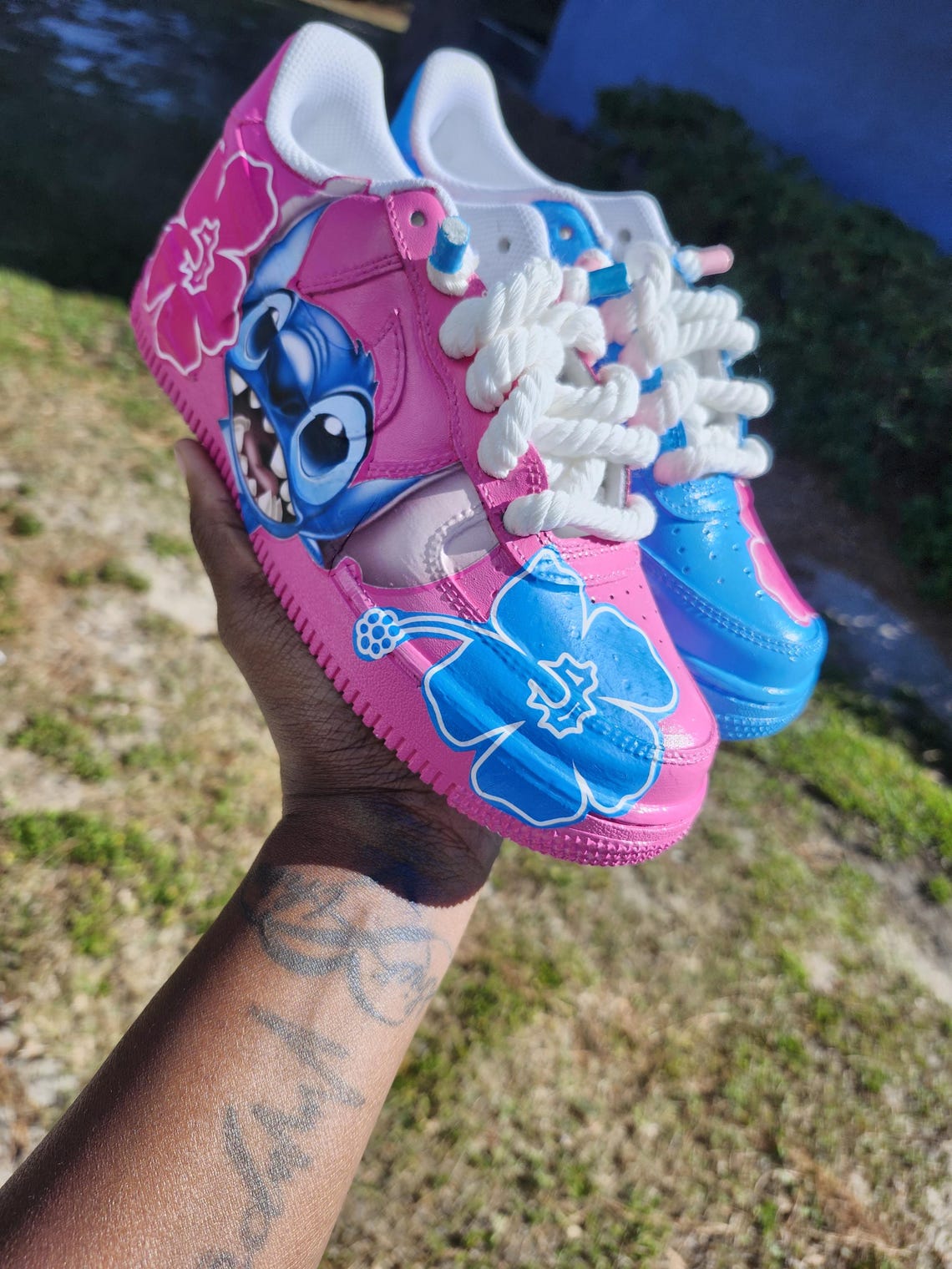 Pink And Blue ST Hand Painted Shoes