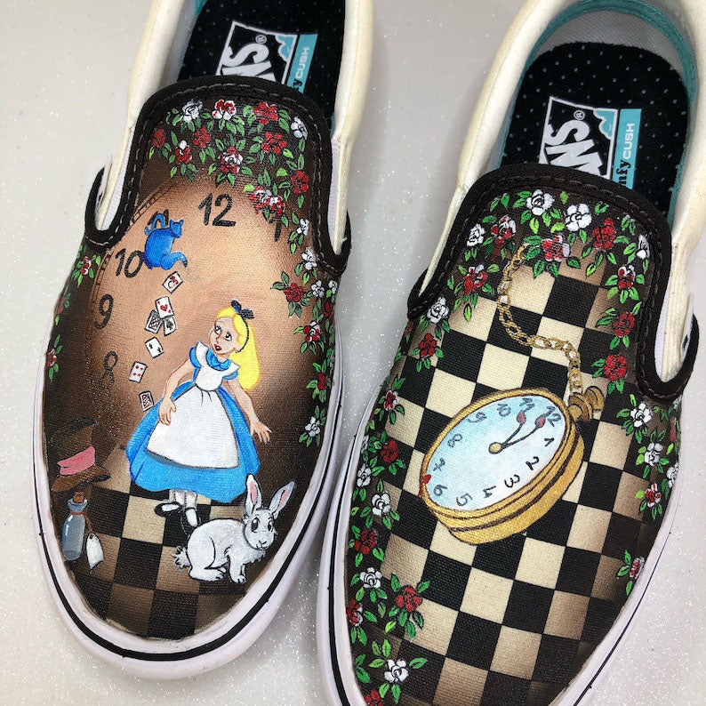 AIW Wonderland custom shoes, hand painted slip-on