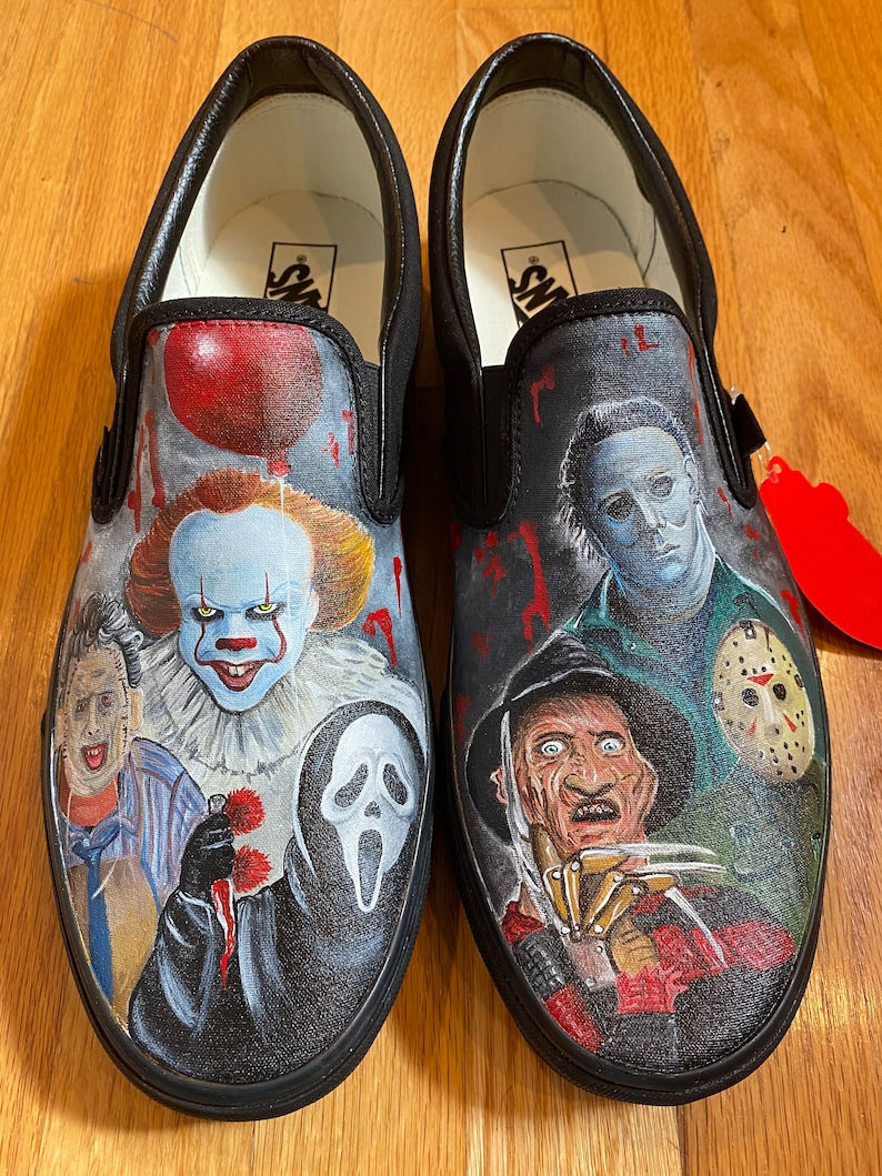 Horror themed shoes, hand painted