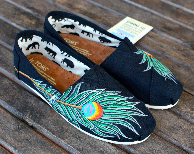 Hand Painted Peacock Feather SLIP-ON