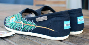 Hand Painted Peacock Feather SLIP-ON