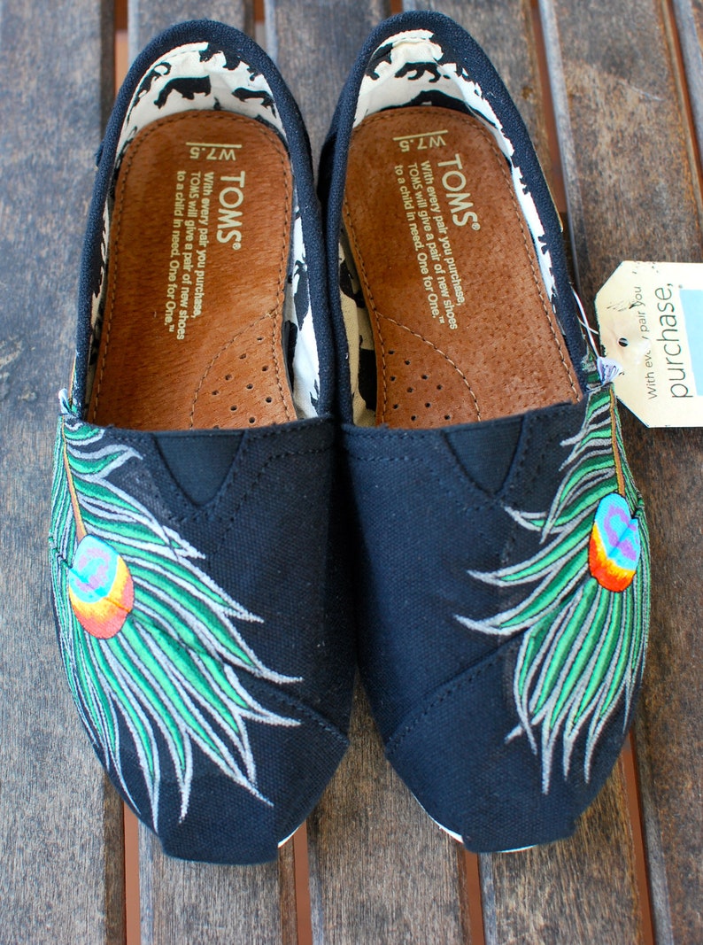 Hand Painted Peacock Feather SLIP-ON