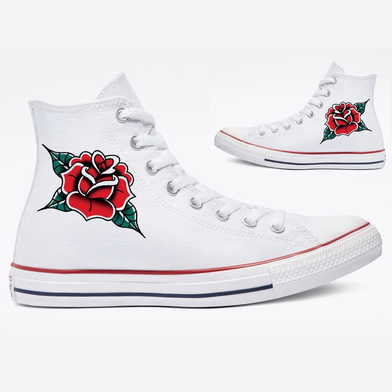 Custom Traditional Rose White High Top Shoes