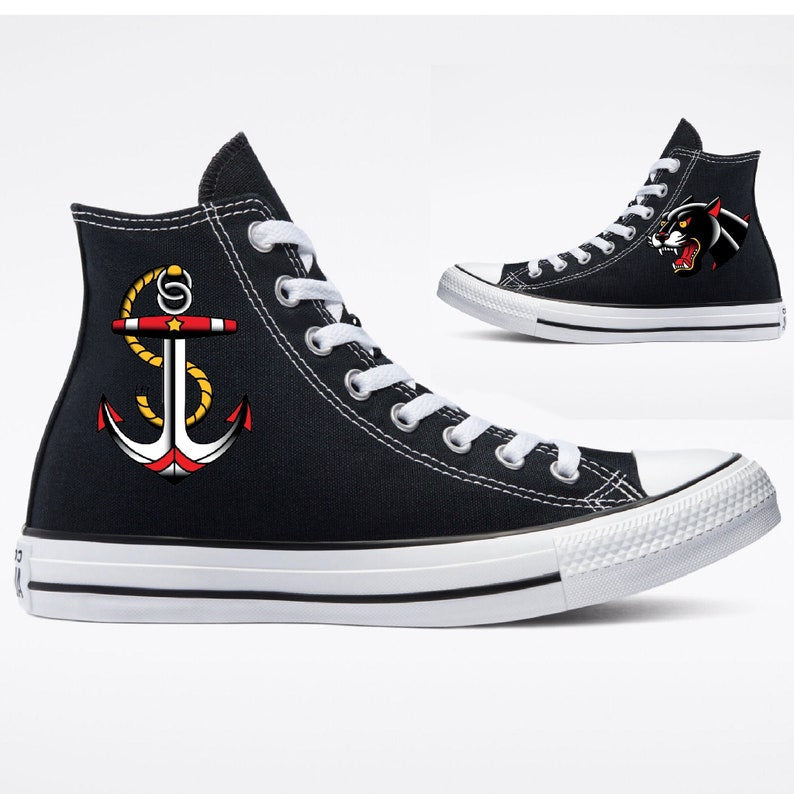 Custom Traditional Anchor Tattoo on Black High Top Shoes