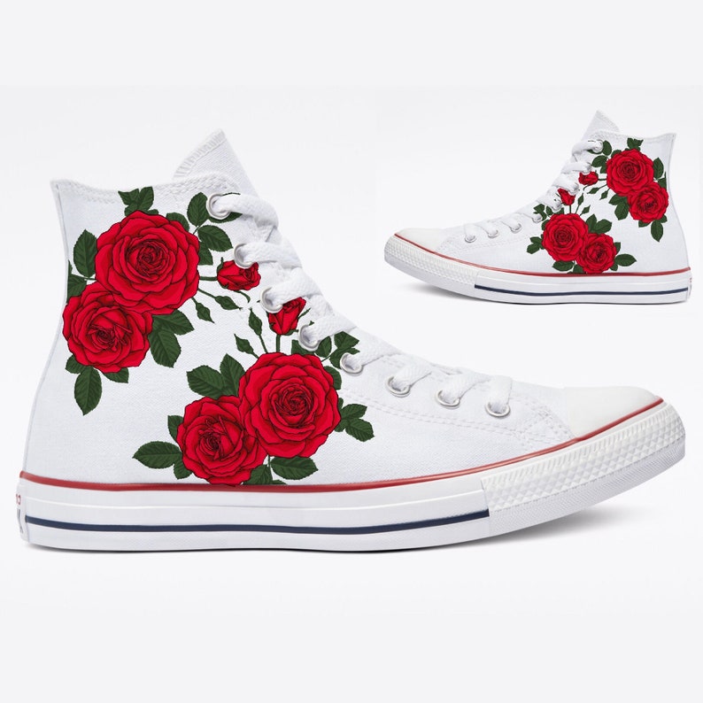 Custom Rose Clusters on White High Top Shoes