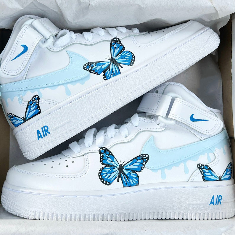 Dripping Blue Butterflies AF1 Sneakers