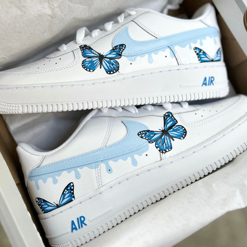 Dripping Blue Butterflies AF1 Sneakers