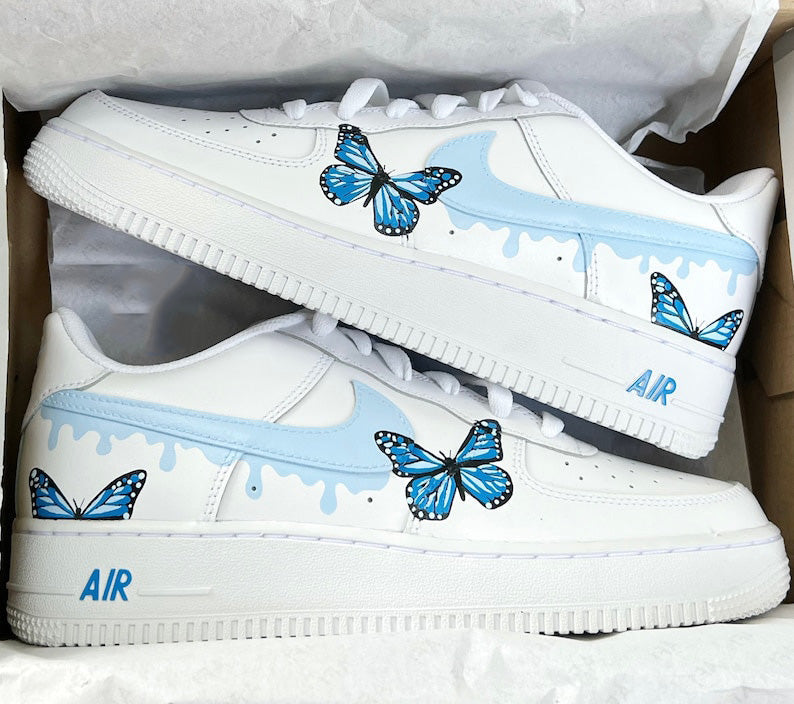 Dripping Blue Butterflies AF1 Sneakers