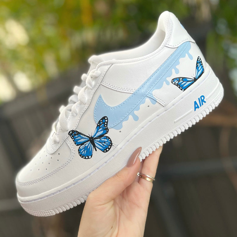 Dripping Blue Butterflies AF1 Sneakers