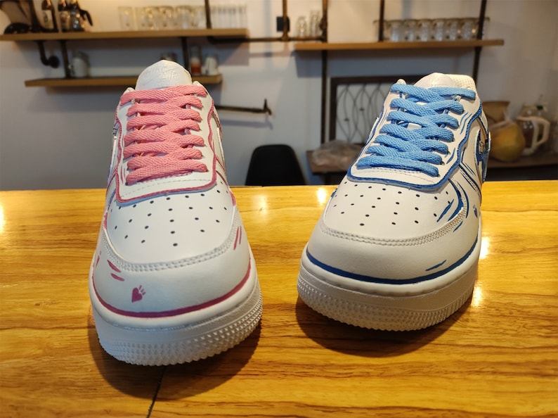Customized Pink and Blue Sneakers