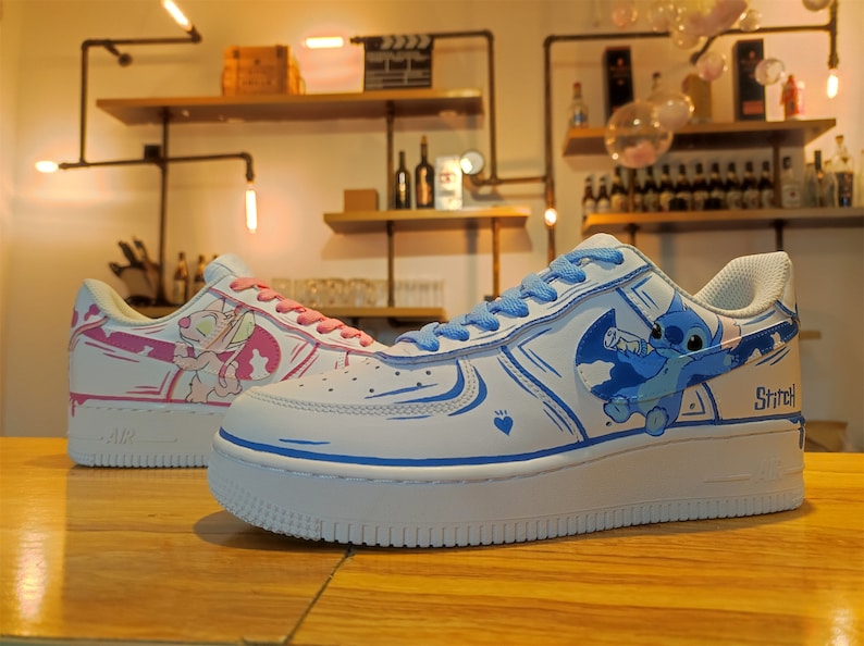 Customized Pink and Blue Sneakers