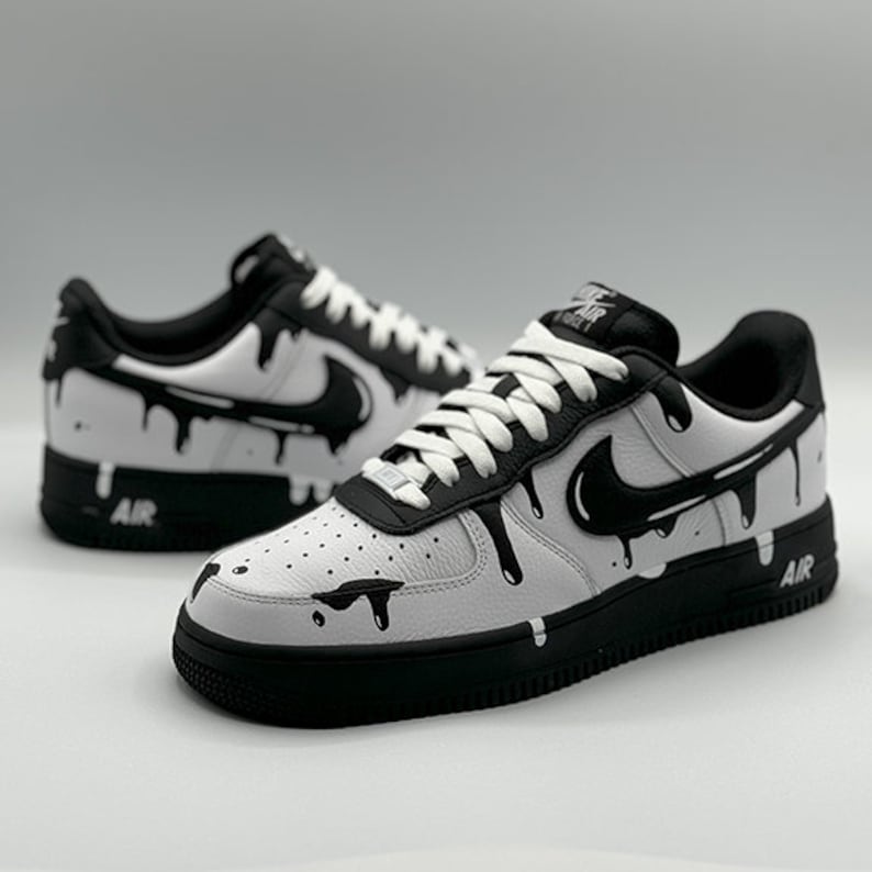 Black and White Drip Shoes, Custom Shoes, Hand Painted Shoes