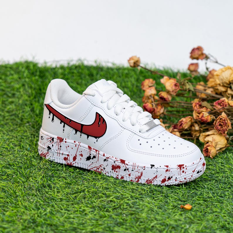 Custom Black Drips  Hand Painted Red Splash Shoes