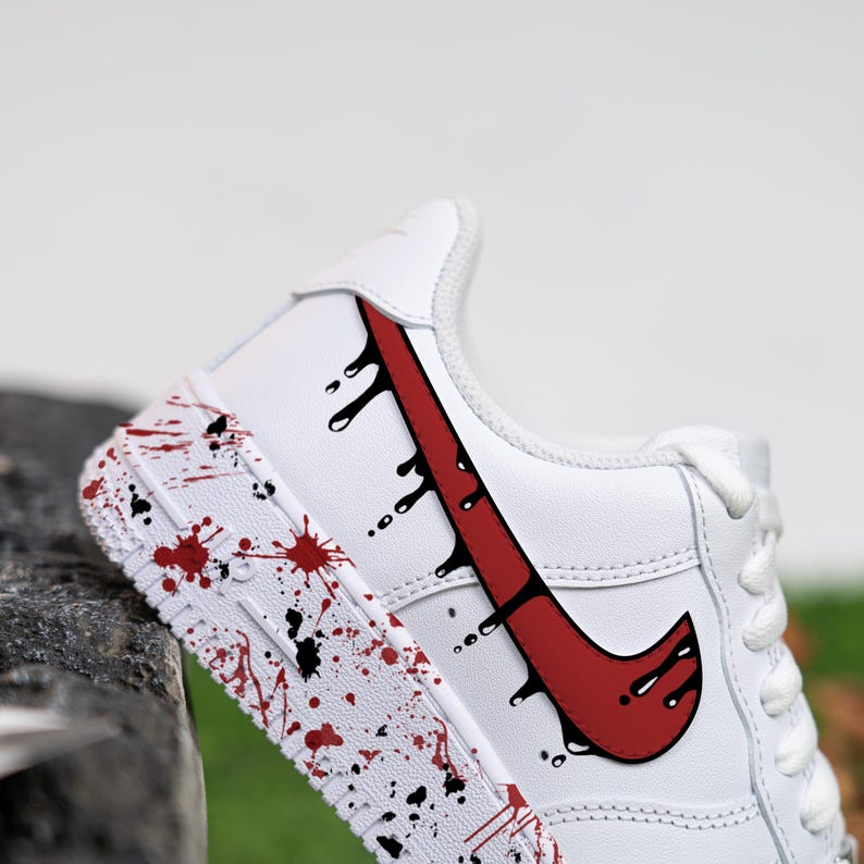 Custom Black Drips  Hand Painted Red Splash Shoes