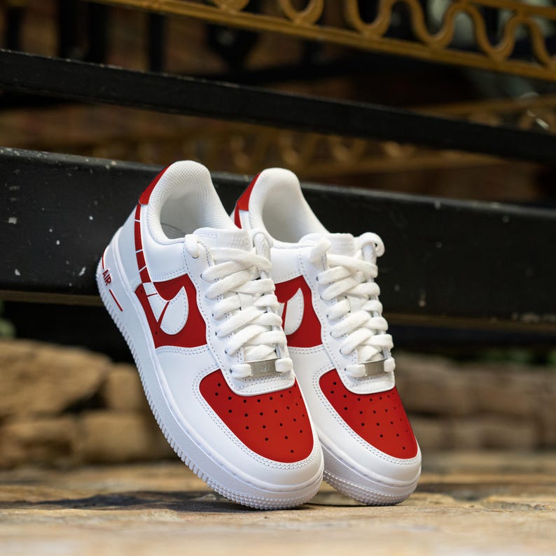 Custom Red Hand Painted White Red Shoes